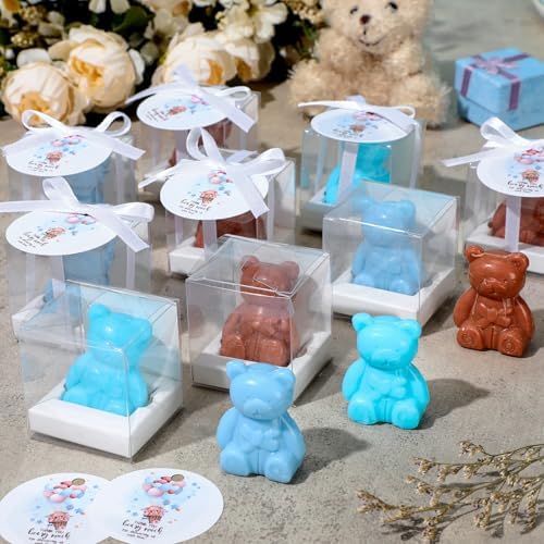 Geosar 36 Pack Bear Soap Shower Favors Thank You Tag Box,Dark Brown Blue - Image 5