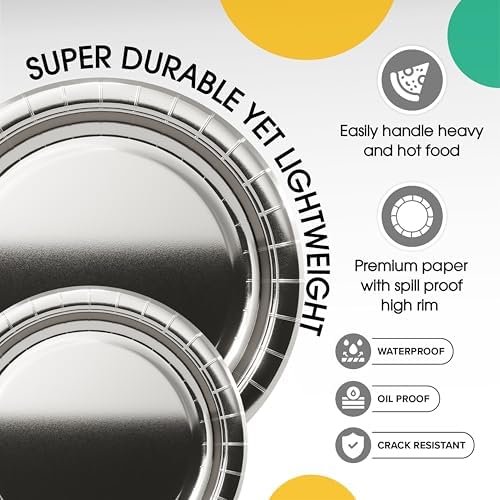 Party Solids Exquisite Silver Mixed Paper Plates - 7 & 9 200 Pack (100 Each) 350 GSM - Image 3