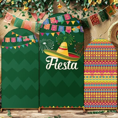 Chunful 3 Pcs Cinco de Mayo Fiesta Party Arch Backdrop Cover Mexican Photo Background Decor 2-Sided Round Top Mexican Cute Backdrop Arch Cover for Fiesta Party Decoration 6 ft/5 ft/4 ft (Green) - Image 6