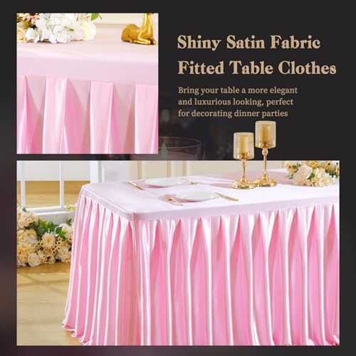 Wish Care Pink Satin Table Clothes for 4 Foot Rectangle Tables - 4FT Wrinkle Resistant Glitter Rectangle Tablecloths, Party Table Covers for Wedding Banquet, Baby Shower, Birthday, Holiday Dinner - Image 6