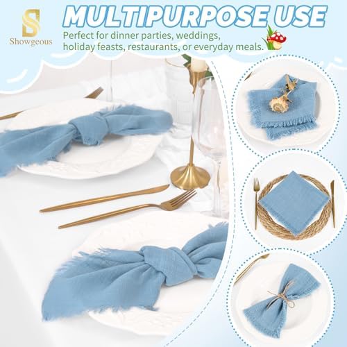 Showgeous 30 Pack Dusty Blue Cloth Napkins with Fringe, 16x16 inch - Image 6
