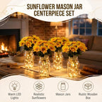 4 Sets Sunflower Mason Jar Centerpiece with LED Lights for Wedding - Image 6