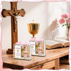 CJiangpo Spanish Baptism Picture Frame - 12 Set Catholic Mi Bautizo Gifts for Girls, Baby Shower Favor Pink Flower Wood Photo Frame with Bows and Clear Plastic Boxes Religious First Communion Decor - Image 3