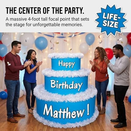 Anderson’s Lifesize Personalized Blue and White Surprise Birthday Pop‑Out Faux Cake, Jumbo Celebration Prop for Milestones, Thmed Parities, Photos, Reveals, and Party Fun - Image 5