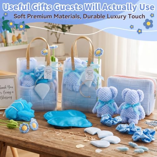 Rigibright 62PCS Baby Shower Prizes for Winners with Plush Cosmetic Bags and Towels Spa Accessories with Gift Bag for Baby Shower Games Wedding Bridal Shower Party Favors for Guests (6, Blue) - Image 5