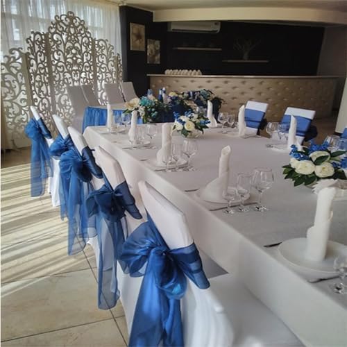 Organza Navy Blue Chair Sashes 50 Pack 7x108 inches Sheer Chair Bows for Wedding Party Birthday Banquet Hotel Restaurant Bridal Shower Baby Shower Event Decorations Tulle Chairs Knots Ties - Image 4