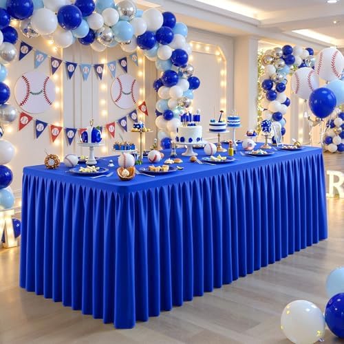 Royal Blue Polyester Table Cloths for Rectangle 8 Foot Tables, 1 Pack Wrinkle Free Tablecloths Stretchy Banquet Ruffle Fitted Table Cover Desk Skirt for Parties Wedding Birthday Baby Shower - Image 3