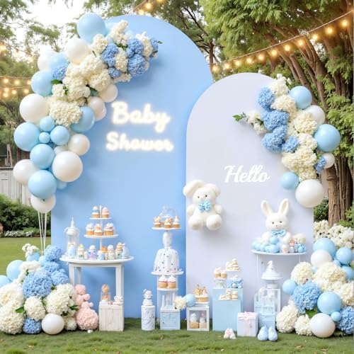 White Blue Arch Covers 7.2FT 6FT Set of 2 Backdrop Covers Stretchy Spandex Baby Shower Arch Cover for Wedding Birthday Graduation Bridal Shower Banquet Party Decor Photo Booth Balloon Arch Backdrop by Besutolife