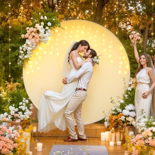 7.2 FT Ivory Round Backdrop Cover with Lights String for Circle Arch Stand Circle Backdrop Covers with LED Fairy Lights for Wedding Arch Baby Shower Birthday Party Photo Shoot Photography Background - Image 4