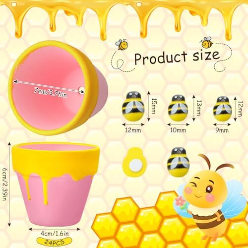 Yungyan 24 Pack Mini Honey Bee Pots with Bee Charms for Cupcake Planter Ceramic Honey Jars for Baby Shower Guests Wedding 1st Birthday Party Favors (Lovely Style) - Image 3