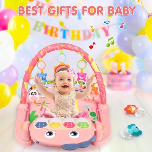 UMIKU Baby Play Mat Tummy Time Mat Gym Girl Activity Center, Pink Dinosaur - Image 6