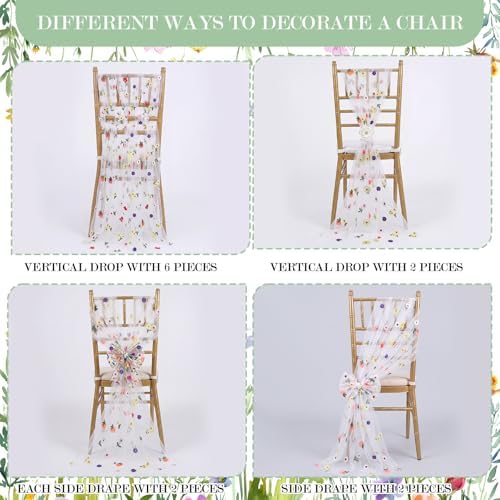 Moukeren 16 Packs Chair Sashes Wedding Decorations 8ft Colorful Floral - Image 2