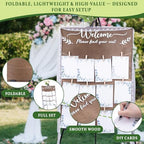 Wooden Wedding Seating Chart Board, Two Connectable Panels (23.7"×17"), 0.32" Thick, Foldable Design with Metal Stand, White Lace Ribbon, Floral Décor, and 20 Cards for Ceremony & Reception - Image 6