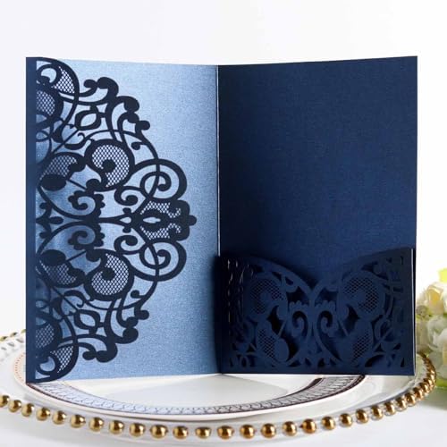 50PCS 3D Lace Flower Laser Cut Wedding Invitation Cards with Envelope Blank Inner Sheet Hollow Out Flower Shape Invitations for Wedding Quinceanera Birthday Shower Engagement Party 01 by Ykybhx