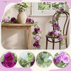 Riceshoot 4 Pcs 26 ft Artificial Eucalyptus Vines Garland with Flowers Faux Floral Greenery Garlands Rose Wreath for Wedding Party Arch Table Decor Backdrop Decorations (Purple) - Image 3