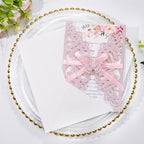 50pcs Pink Quinceanera Invitations Wedding Invites with Butterfly Ribbons - Image 3