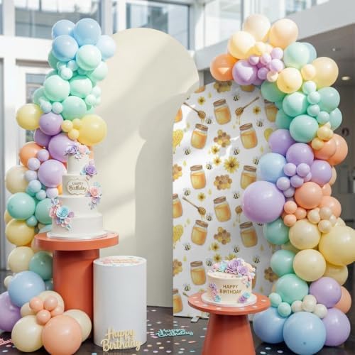 Arch Backdrop Cover for Wedding Modern Honey Bees 7.2FT Stretch Spandex Party Arch Cover, Fabric Backdrop Banner for Baby Shower, Birthday, Bridal Shower Decor Country Honeycomb Flowers White - Image 2
