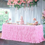 Partisky Pink Tulle Curly Willow Table Skirt for Rectangle Table 9ft, Ruffle Tutu Table Cloth for Girls Baby Shower,Birthday Party Candy Cake Tables - Image 3