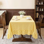 Eternal Beauty Gingham Ruffled Tablecloth Butter Yellow White 52x70 Wedding - Image 3