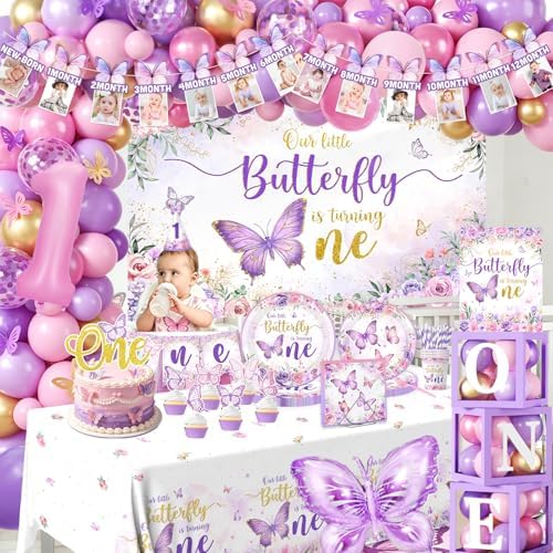 Butterfly First Birthday Decorations for Girl All-in-1 Butterfly Party Set - Image 6