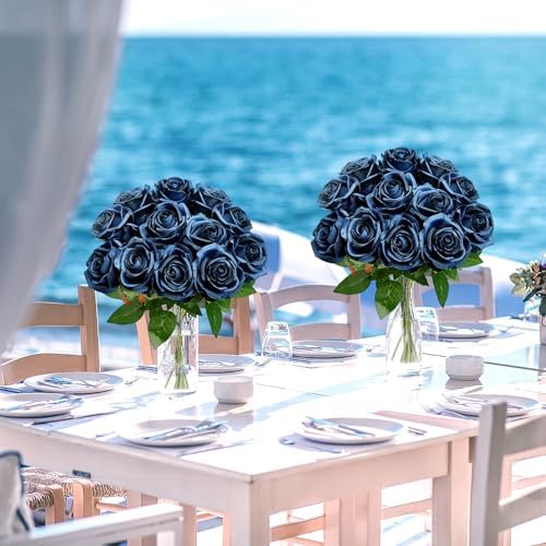 48 PCS Navy Blue Roses Artificial Flowers, Silk - Image 6