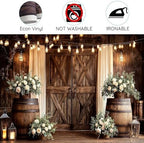 10X8FT Western Country Wedding Backdrop Rustic Barn Door White Flower Bridal Photography Backdrop Farmhouse Shabby Chic Countryside Wedding Party Banner Anniversary Floral Photo Booth Props Background - Image 6