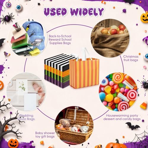 Crtiin 100 Pcs Plastic Striped Gift Bags with Handles, Dark Color - Image 5