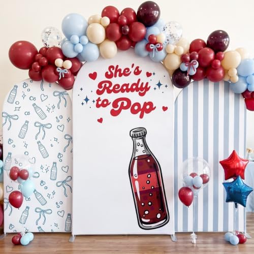 Tegeme 3 Pcs She's Ready to Pop Arch Backdrop Covers, Blue Gingham Soda by Tegeme