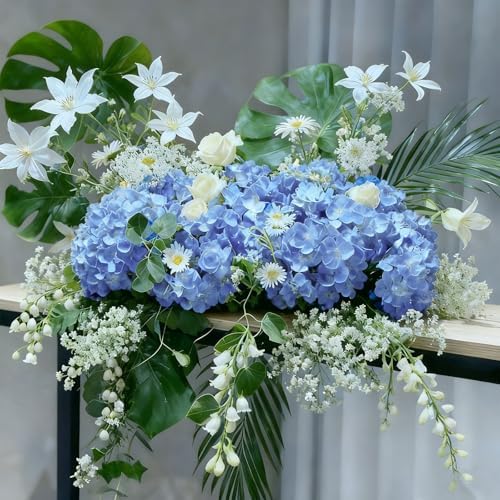 65Pcs Blue Hydrangea Artificial Flowers Bulk for Home Decor - Image 4