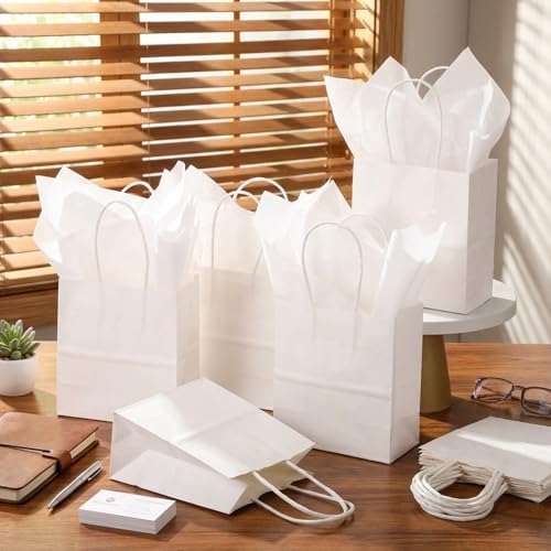 Jaloro 100 Set White Kraft Paper Gift Bags with Handle 5.7x5.1x2.5 Inch - Image 6