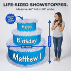 Anderson’s Lifesize Personalized Blue and White Surprise Birthday Pop‑Out Faux Cake, Jumbo Celebration Prop for Milestones, Thmed Parities, Photos, Reveals, and Party Fun - Image 2