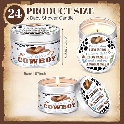 MTLEE Cowboy 24 Pcs Baby Shower Party Favors Candles Lavender Scented Baby Shower Favors for Guests Rustic Tealights Candles Gender Reveal Return Gifts(White, 1.2 oz) - Image 2