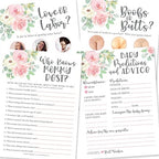 Hadley Designs 25 Floral Love or Labor, Boobs Or Baby Butts Game, 25 Who Knows Mommy Best, Baby Prediction And Advice Cards-4 Double Sided Cards, Gender Reveal Games for Baby Shower by HadleyDesigns