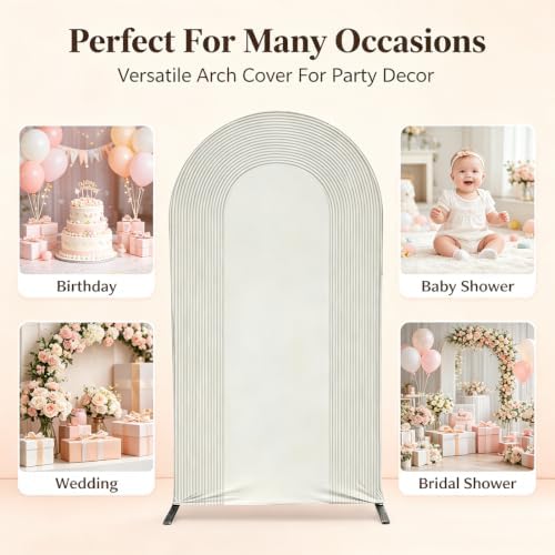 Ripples Arch Backdrop Cover Spandex Background for Baby Birthday Baby Shower Wedding Party Decoration (Beige Ripples,5x2.2ft) - Image 5