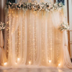 30×10ft Champagne Tulle Backdrop Curtain with Lights String for Parites, Sheer Photo Backdrop Curtains for Wedding Party Photography Background by WishCare