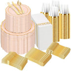 Sylans 700PCS Pink Plastic Plates Dinnerware Set Disposable for 100 Guests by Sylans