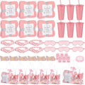 Nuogo 6 Set 43 Pcs Baby Shower Prizes for Game Winners Baby Shower Favors Gifts Include Plastic Tumbler Blanket Eye Masks Silk Headband Bag Socks Tag Ribbon, Bridal Player Winners Game Gifts (Pink) by Nuogo