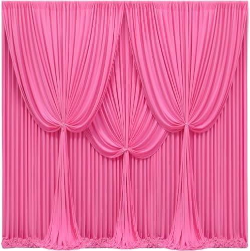 40x10FT Hot Pink Backdrop Curtains for Wedding Parties, Wrinkle Free Polyester Photography Backdrop Drapes for Wedding Baby Shower Birthday Parties Stage Background Stand Decorations 4x10ft,10 Panels by Partisky