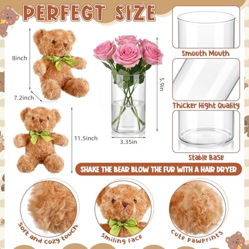 6 Set Bear Baby Shower Centerpiece with Glass Vase 12" Large Plush Bear Party Table Decor for Bridal Party Gift Nursery Home Decor Newborn Welcome Valentines Gift, Flower Not Included - Image 2