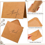 Gueevin 200 Pcs Thank You Cards with Envelopes Stickers, 3.5x5", Brown - Image 3
