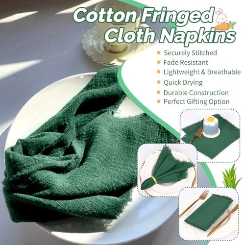 Showgeous 30 Pack Emerald Green Cloth Napkins with Fringe, 16x16 inch - Image 5