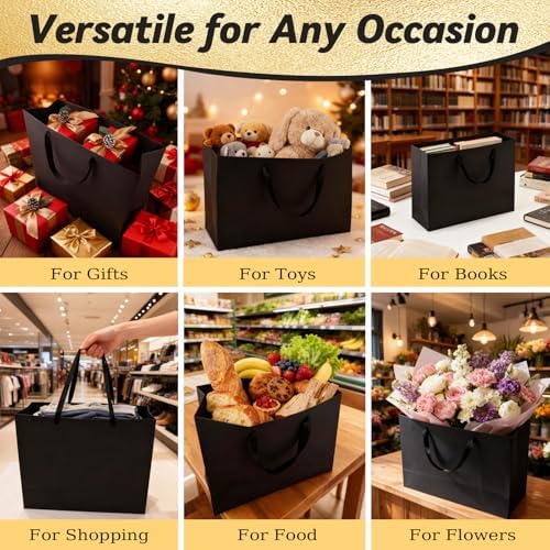 Addblu 24 Pack Extra Large Black Gift Bags with Handles & 48 Tissue Papers - Image 6