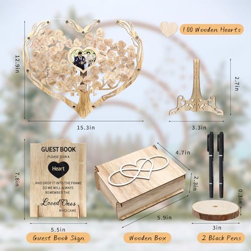 Heart Wedding Guest Book Alternative, Rustic Wooden Wedding Souvenirs with Heart Picture Frame, Heart Guest Book Drop Box, Personalized Decor Party Birthday - Image 2