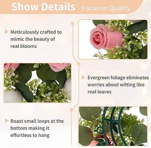 NUPTIO Artificial Flowers Candle Rings - 6 Pcs 14 inch Diam Large Pink & White Fake Roses Wreath Wedding Centerpieces for Tables Spring Summer Wreath for Front Door Weddings Party Ceremony Decor - Image 5