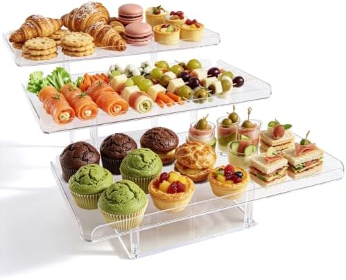 Primst 3 Pack Acrylic Dessert Table Display Set – Rectangular Display Stands for Sandwiches, Cookies & Finger Food, Tiered Trays for Weddings, Baby Shower, Tea Party by PRIMST