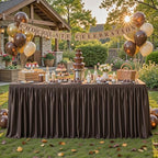Chocolate Brown Tablecloth Rectangle Tables 8FT, Polyester Wrinkle Free Stretch Table Cloth 6ft Fitted Table Cover with Pleated Ruffle Skirt for Weddings Birthday Banquet Baby Shower - Image 5