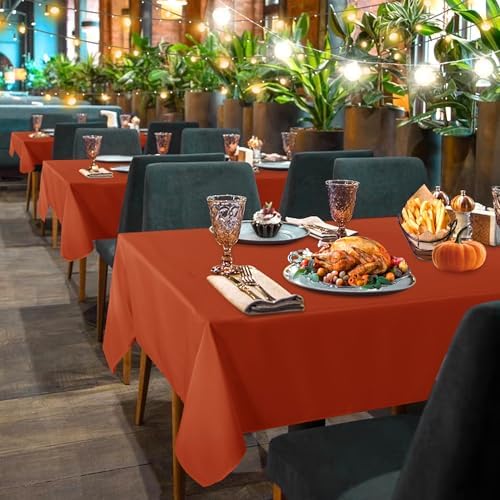 sancua 2 Pack Fall Thanksgiving Tablecloth 60x102 Inch Rust Burnt Orange - Image 2