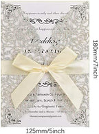 FOMTOR Laser Cut Wedding Invitation Set with Envelopes & Inserts & Seals – Perfect for Weddings, Bridal Showers, Engagements & Anniversary Celebrations - Silver, 25pcs - Image 5