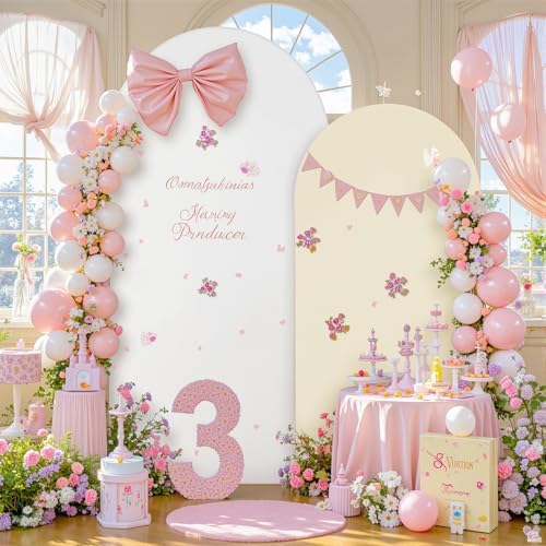 Beige White Arch Backdrop Cover Set of 2 Cream Arch Covers 7.2 and 6ft Spandex Wedding Arch Covers Stretchy Backdrop - Image 5