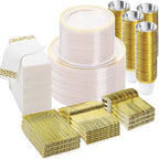 BESTVIP 700 PCS Clear Gold Plastic Plates and Silverware Set Disposable by Bestvip